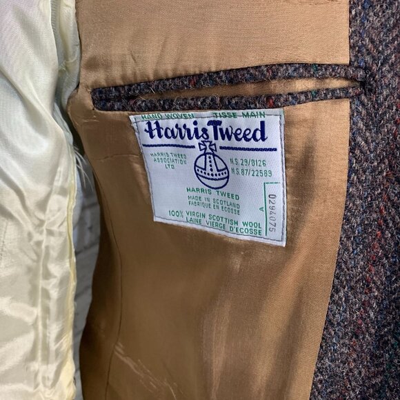 Vintage 90s Harris Tweed Blazer Brown Herringbone Wool Two Button Sport Coat - Picture 9 of 15